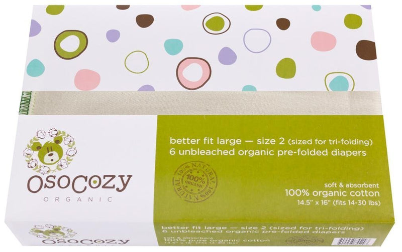 OsoCozy 100% Certified Organic Cotton Pre-folded Diapers
